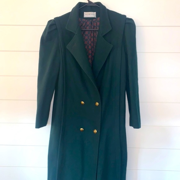 🤍 EVC True Vintage Deep Emerald Puff Sleeve Double Breasted Trench Coat - Picture 2 of 10
